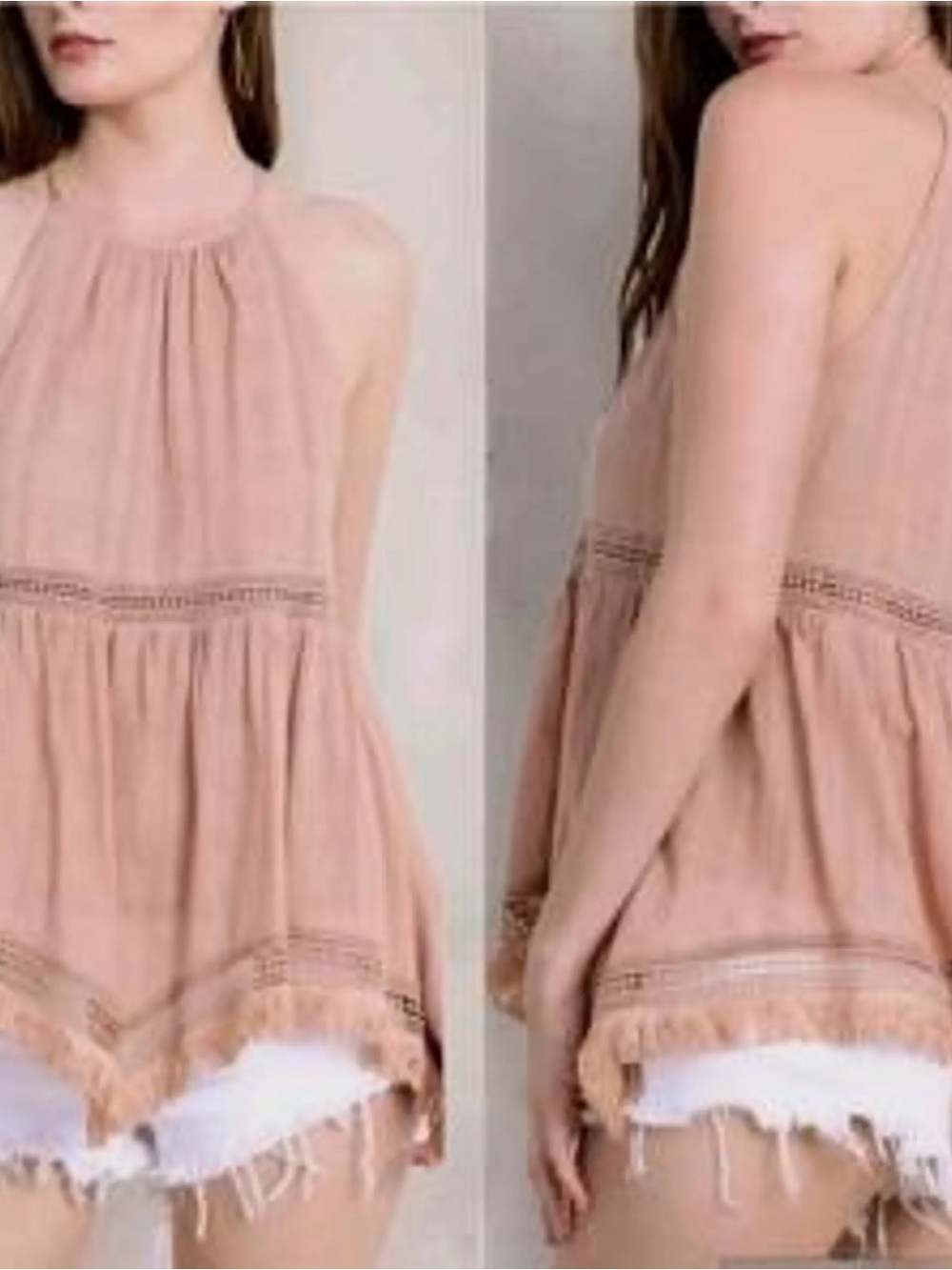 Doe & Rae Sleeveless Blush Halter Peasant Top  sz M